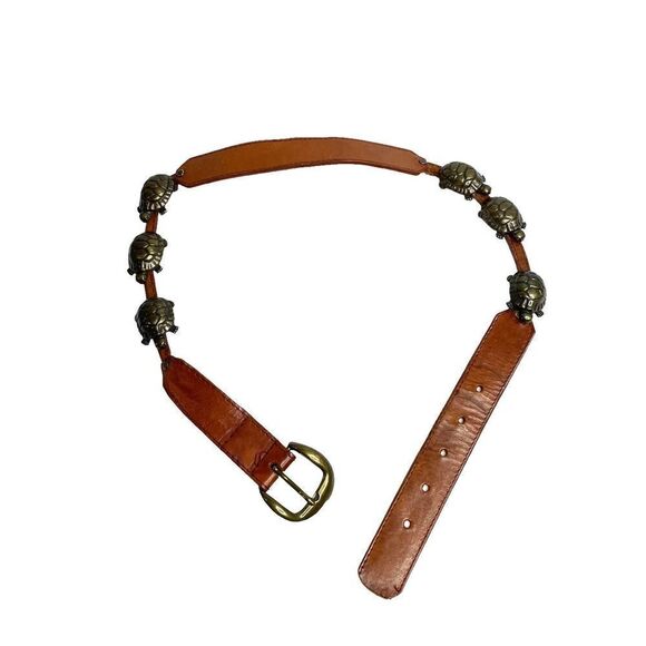 Vintage Liz Claiborne leather turtle concho belt Sz‎ S brown boho western - Picture 1 of 6